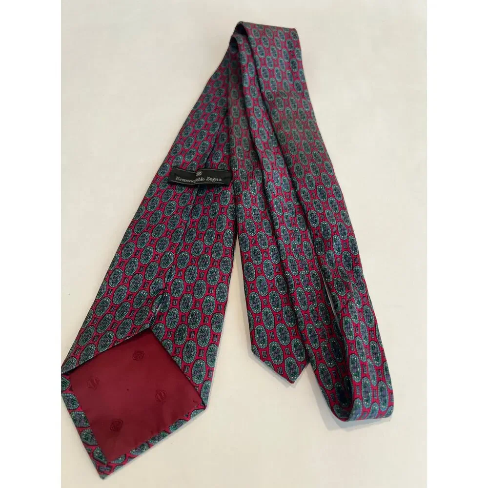 Ermenegildo Zegna Men’s Cotton & Silk Neck Tie Red Purple Green SG
